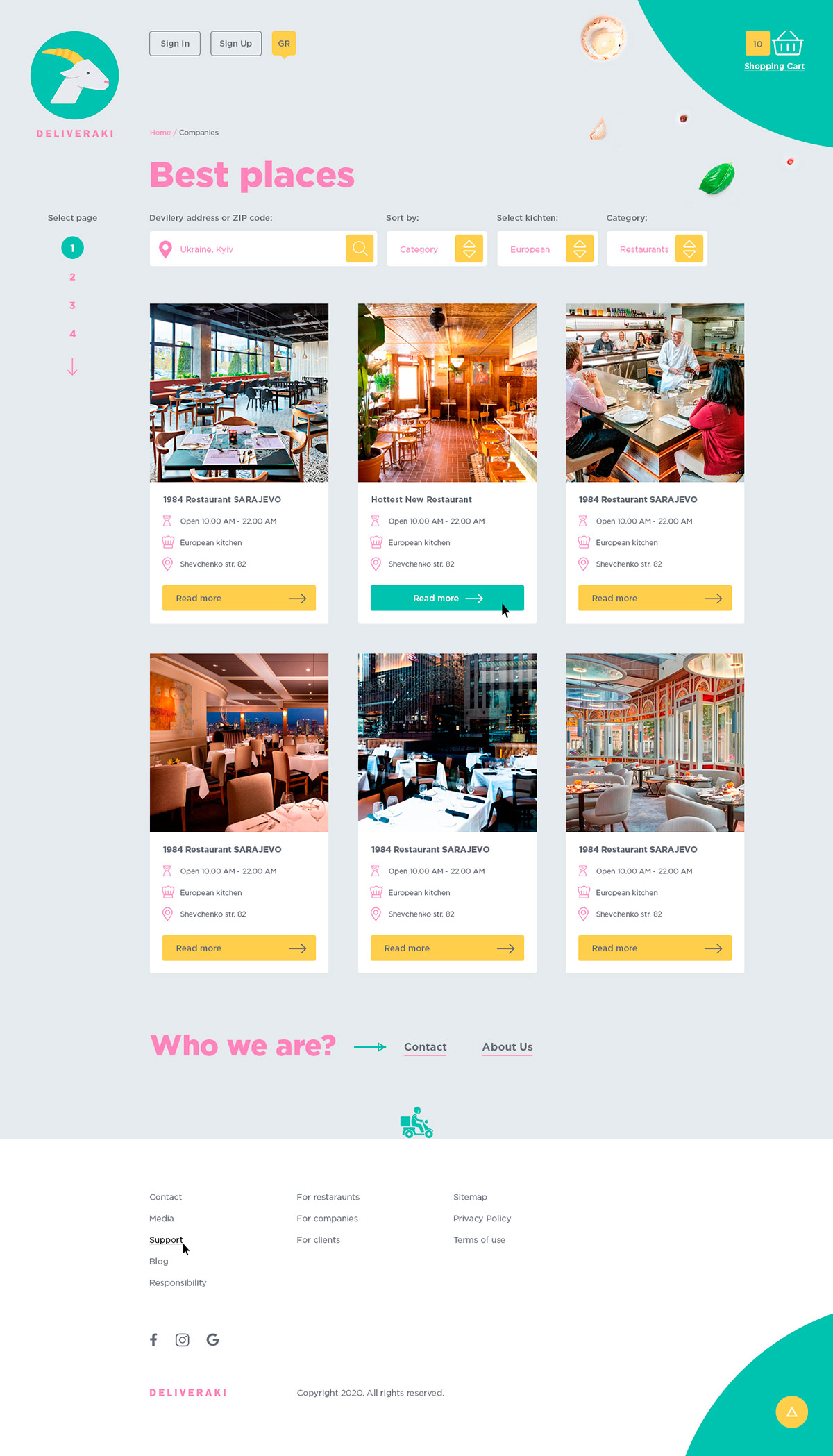 Дизайн страницы списка ресторанов