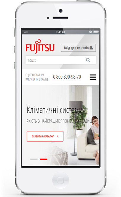 Вид сайта Fujitsu на смартфоне